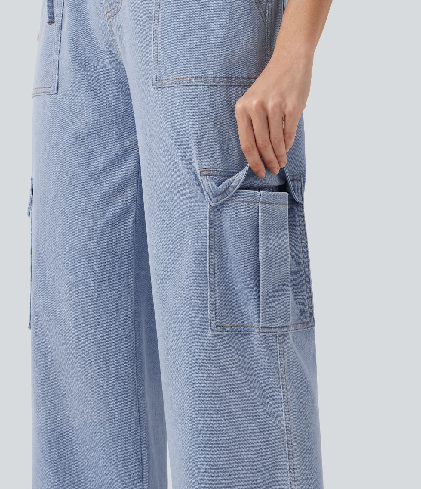 Halara Flex™ - Lässige Cargo-Jeans mit mittelhohem Bund, mehreren Taschen, Kordelzug und geradem Bein