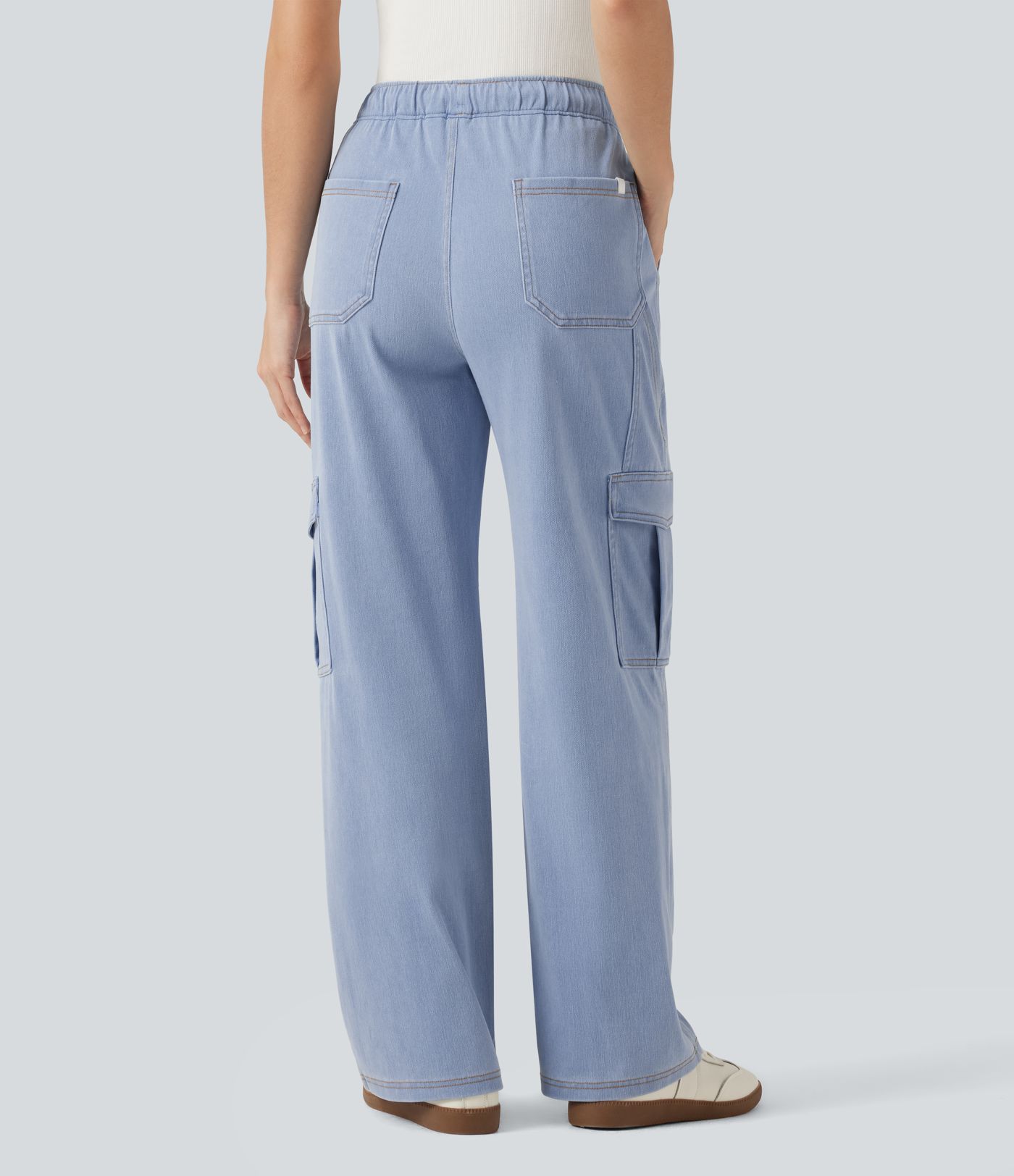 Halara Flex™ - Lässige Cargo-Jeans mit mittelhohem Bund, mehreren Taschen, Kordelzug und geradem Bein