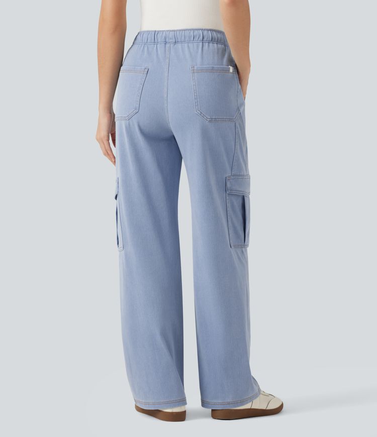 Halara Flex™ - Lässige Cargo-Jeans mit mittelhohem Bund, mehreren Taschen, Kordelzug und geradem Bein