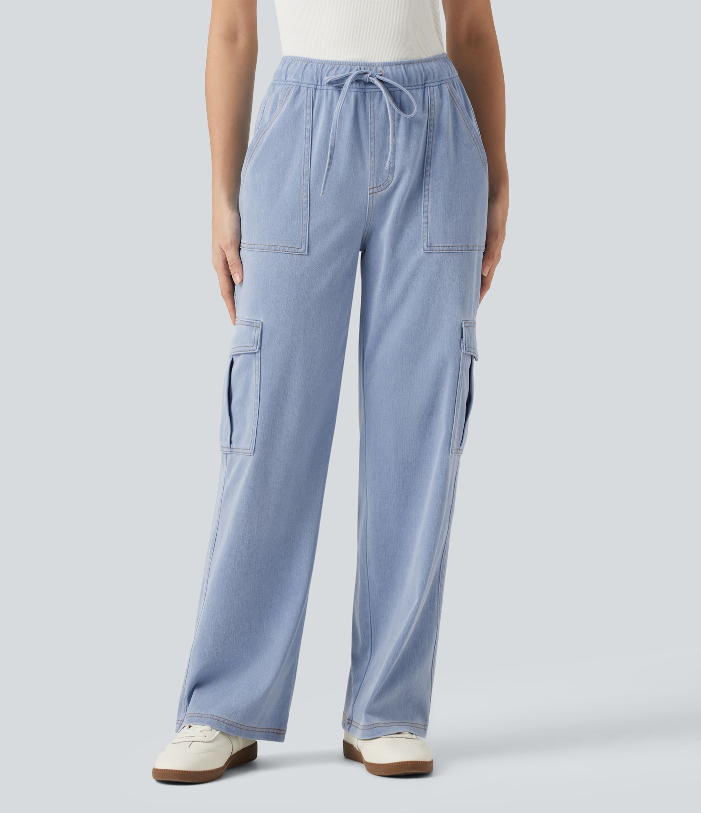 Halara Flex™ - Lässige Cargo-Jeans mit mittelhohem Bund, mehreren Taschen, Kordelzug und geradem Bein
