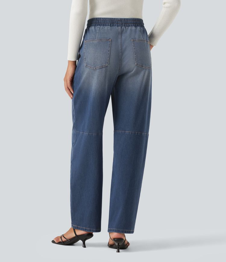Halara Flex™ Mid Rise Drawstring Barrel Leg Casual Jeans with Pockets Halara Flex™ Mid Rise Drawstring Barrel Leg Casual Jeans with Pockets