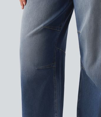 Halara Flex™ Mid Rise Drawstring Barrel Leg Casual Jeans with Pockets Halara Flex™ Mid Rise Drawstring Barrel Leg Casual Jeans with Pockets