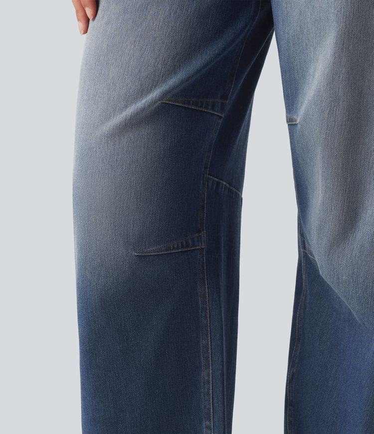Halara Flex™ Mid Rise Drawstring Barrel Leg Casual Jeans with Pockets Halara Flex™ Mid Rise Drawstring Barrel Leg Casual Jeans with Pockets