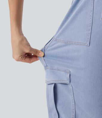 Halara Flex™ - Lässige Cargo-Jeans mit mittelhohem Bund, mehreren Taschen, Kordelzug und geradem Bein