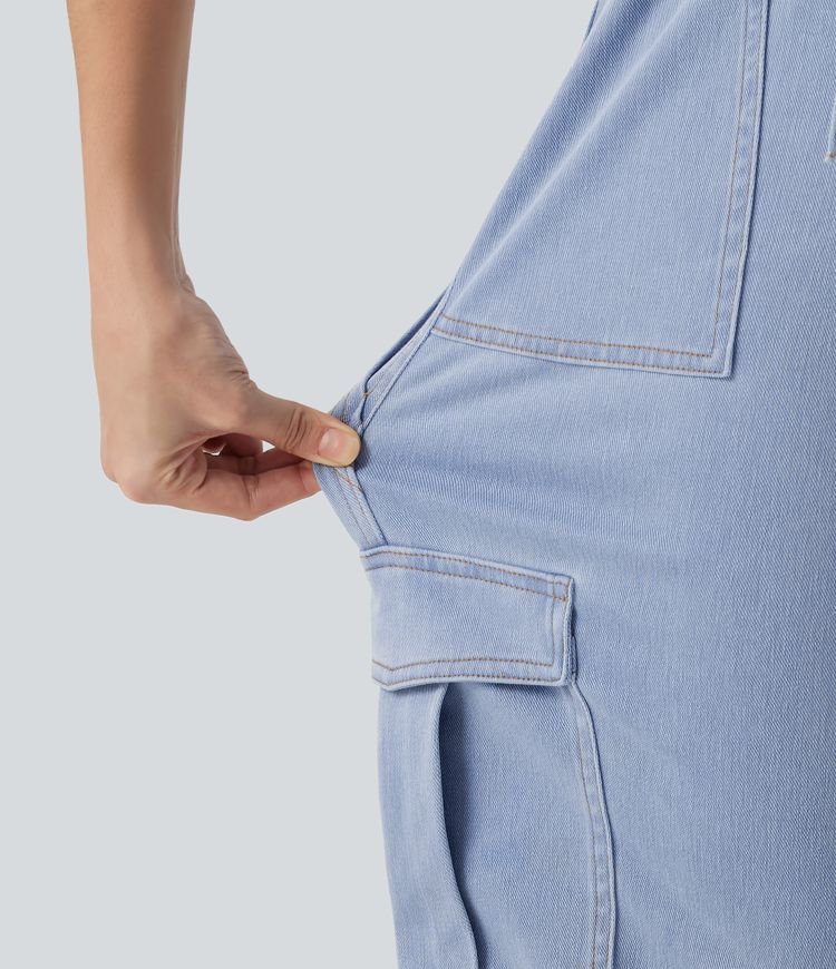 Halara Flex™ - Lässige Cargo-Jeans mit mittelhohem Bund, mehreren Taschen, Kordelzug und geradem Bein