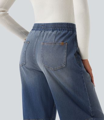 Halara Flex™ Mid Rise Drawstring Barrel Leg Casual Jeans with Pockets Halara Flex™ Mid Rise Drawstring Barrel Leg Casual Jeans with Pockets