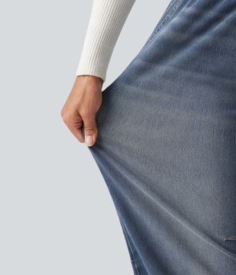 Halara Flex™ Mid Rise Drawstring Barrel Leg Casual Jeans with Pockets Halara Flex™ Mid Rise Drawstring Barrel Leg Casual Jeans with Pockets