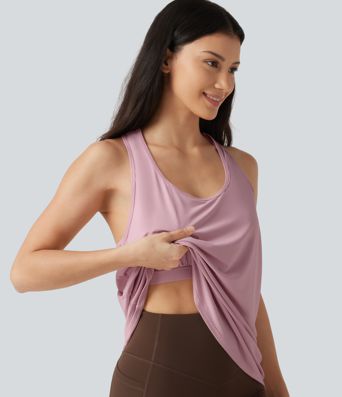 U-Ausschnitt Tanktop mit integriertem BH, Racerback, InstantCool, lässig - UPF50+