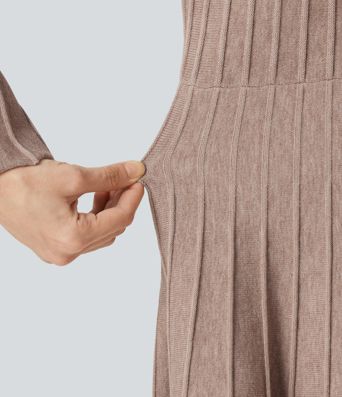 Round Neck Flounce Long Sleeve Flare Mini Casual Sweater Dress Round Neck Flounce Long Sleeve Flare Mini Casual Sweater Dress