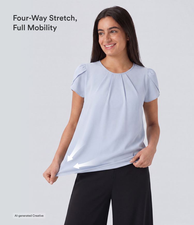 Breezeful™ Top de travail à séchage rapide — encolure ronde, manches courtes, dos avec ouverture en forme de goutte