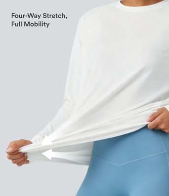 Round Neck Long Sleeve Ruched Yoga Sports Top-UPF50+