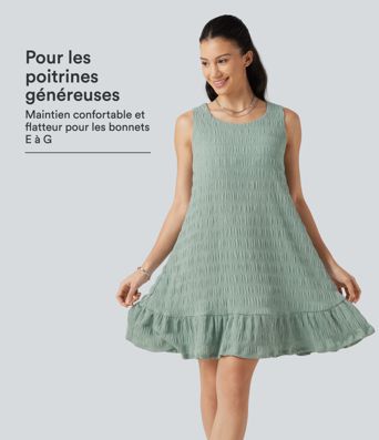 Robe mini sans manches à encolure arrondie avec ourlet à volants, coussinets amovibles et bonnets E à G Robe mini sans manches à encolure arrondie avec ourlet à volants, coussinets amovibles et bonnets E à G