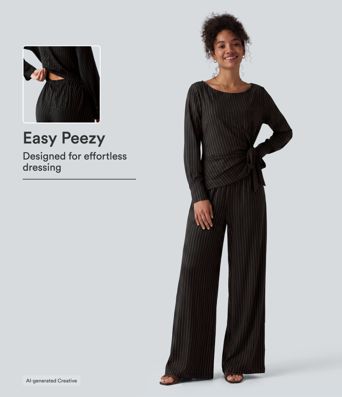 Combinaison de travail rayée à encolure bateau et manches longues, nouée sur le côté, toucher frais, avec poches - édition Easy Peezy