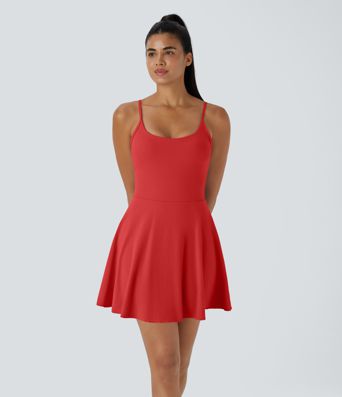 Softlyzero™ Plyšové mini slip šaty s odhalenými zády, nastavitelnými ramínky a 2v1 kapsou — taneční/aktivní šaty