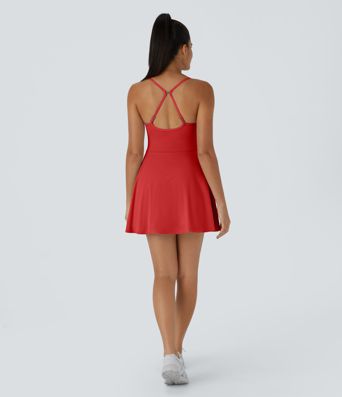 Softlyzero™ Plyšové mini slip šaty s odhalenými zády, nastavitelnými ramínky a 2v1 kapsou — taneční/aktivní šaty