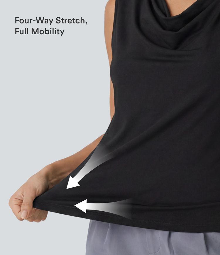 Cowl Neck Sleeveless Women Work Blouse Top Shirt