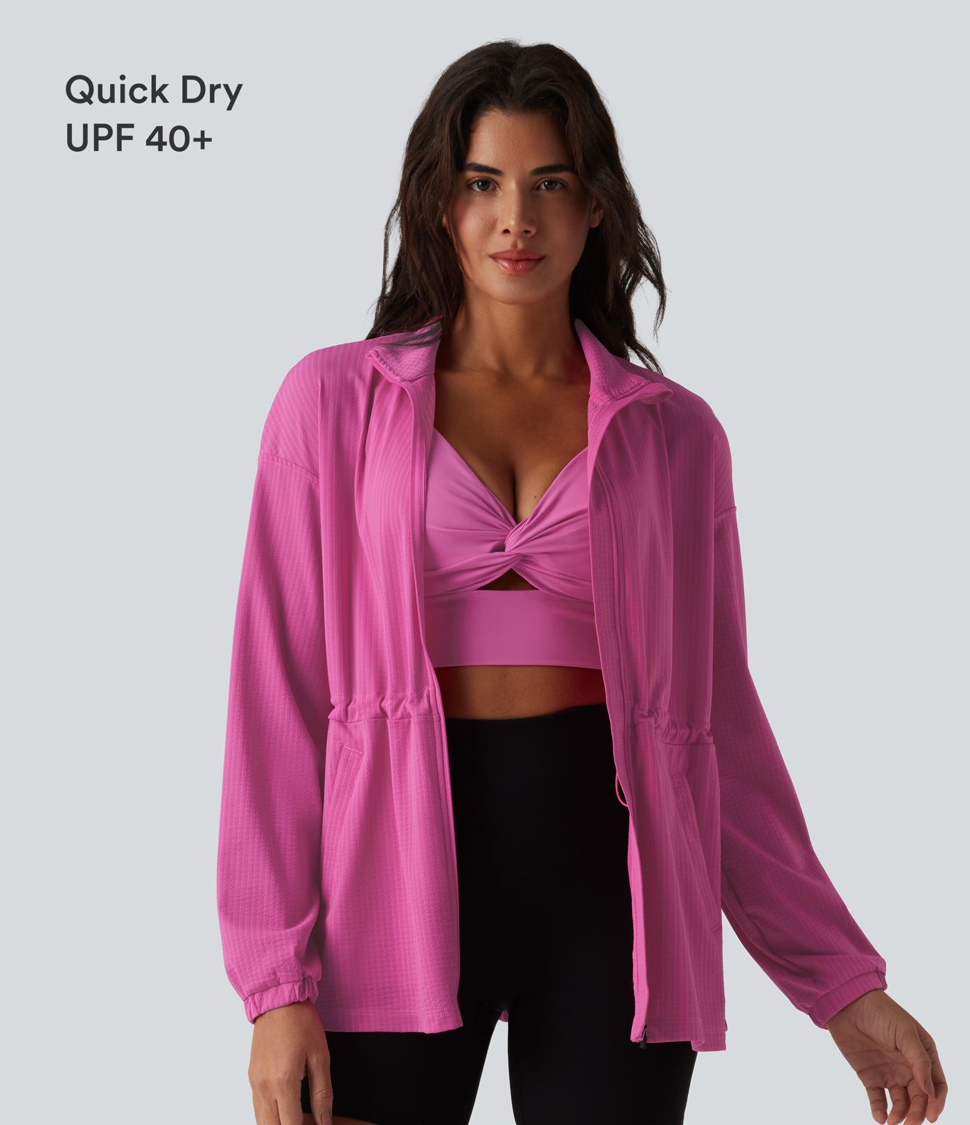 Langarm-Trainingsjacke mit innenliegendem Kordelzug, schnell trocknend - UPF40+ Langarm-Trainingsjacke mit innenliegendem Kordelzug, schnell trocknend - UPF40+