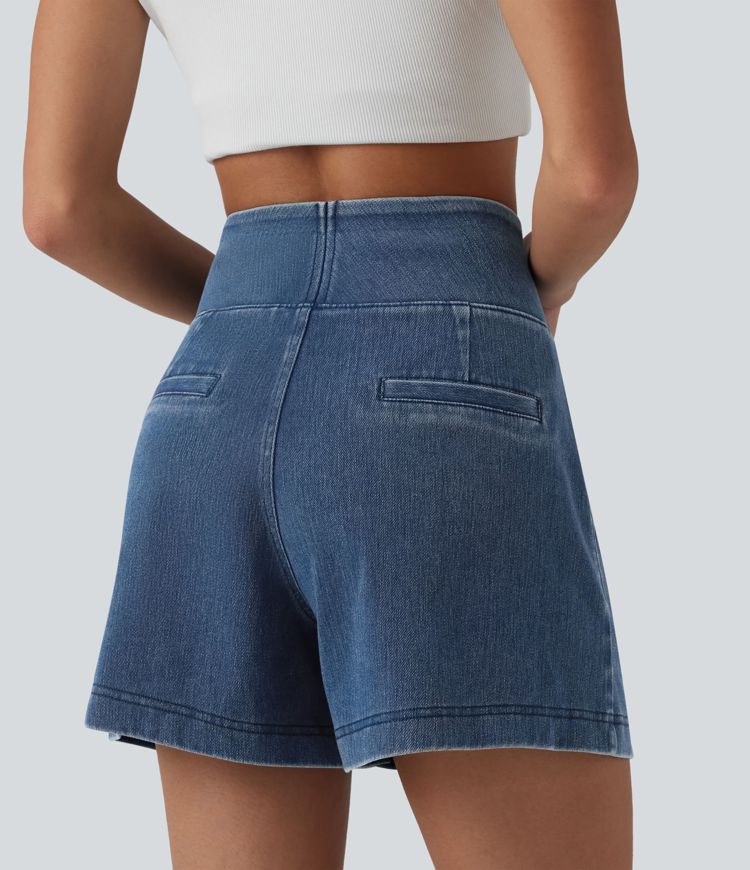 Halara Flex™ High Waisted Denim Casual Baggy Shorts 4'' with Pockets Halara Flex™ High Waisted Denim Casual Baggy Shorts 4'' with Pockets