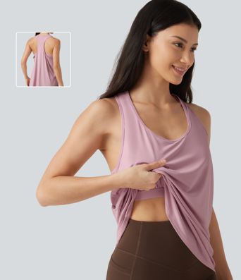 U Neck Built-in Bra Racerback InstantCool Casual Tank Top-UPF50+