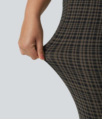 Halara UltraSculpt™ Plaid Print V-Shaped High Waisted Contrast Lace Yoga Flare Leggings with Pockets