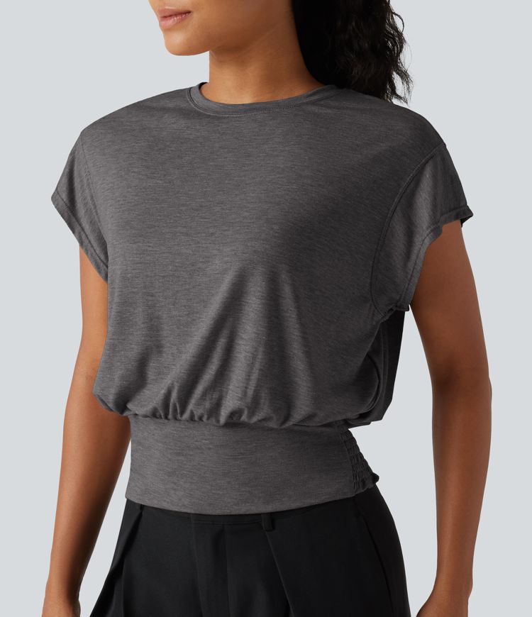 Round Neck Short Sleeve Ruched Casual T-Shirt Round Neck Short Sleeve Ruched Casual T-Shirt