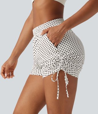 Short à pois 8 cm taille mi-haute avec bas froncé, laçage et poches Short à pois 8 cm taille mi-haute avec bas froncé, laçage et poches