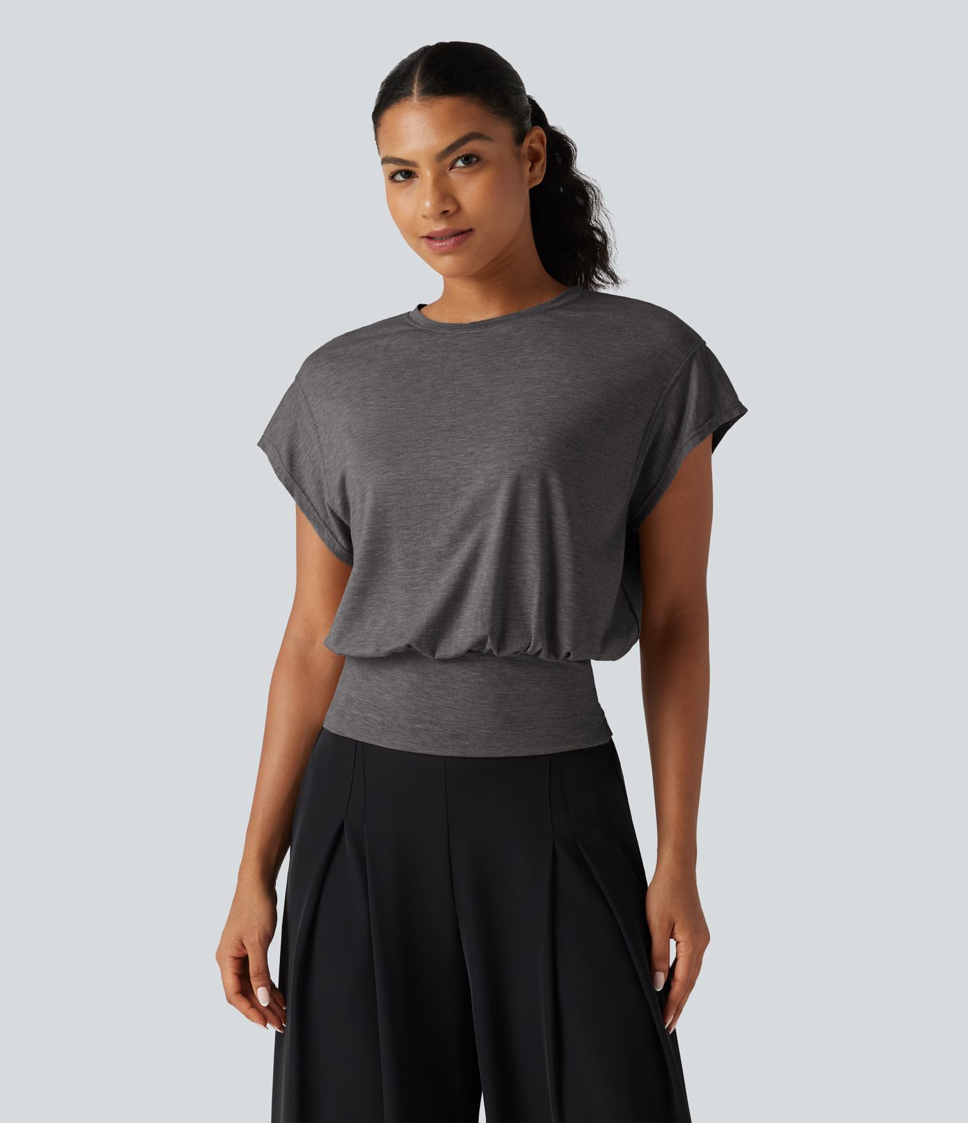 Round Neck Short Sleeve Ruched Casual T-Shirt Round Neck Short Sleeve Ruched Casual T-Shirt