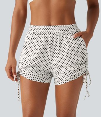 Short à pois 8 cm taille mi-haute avec bas froncé, laçage et poches Short à pois 8 cm taille mi-haute avec bas froncé, laçage et poches