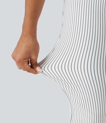 High Waisted Drawstring Stripe Flare Yoga Pants with Pockets High Waisted Drawstring Stripe Flare Yoga Pants with Pockets