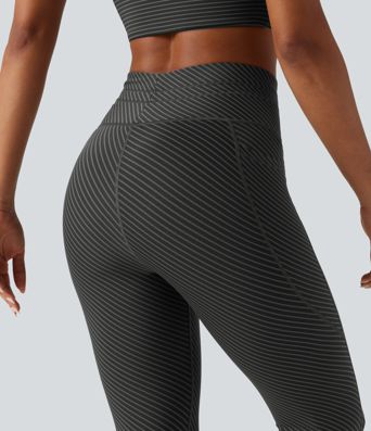 High Waisted Drawstring Twill Stripe Yoga Leggings with Pockets High Waisted Drawstring Twill Stripe Yoga Leggings with Pockets