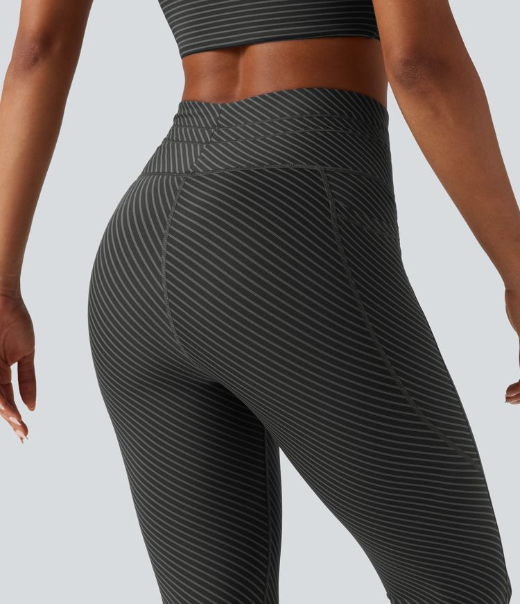 High Waisted Drawstring Twill Stripe Yoga Leggings with Pockets High Waisted Drawstring Twill Stripe Yoga Leggings with Pockets