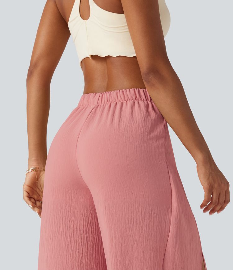 Pantalon ample fluide effet lin taille haute avec laçage Pantalon ample fluide effet lin taille haute avec laçage