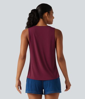 V Neck Crossover Curved Hem Casual Tank Top V Neck Crossover Curved Hem Casual Tank Top