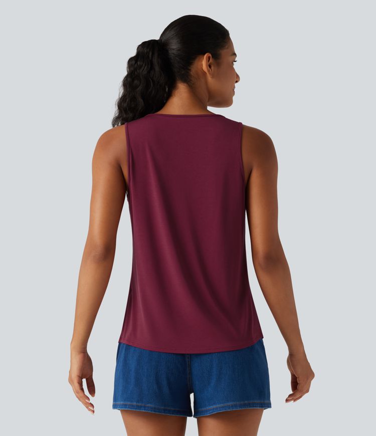 V Neck Crossover Curved Hem Casual Tank Top V Neck Crossover Curved Hem Casual Tank Top