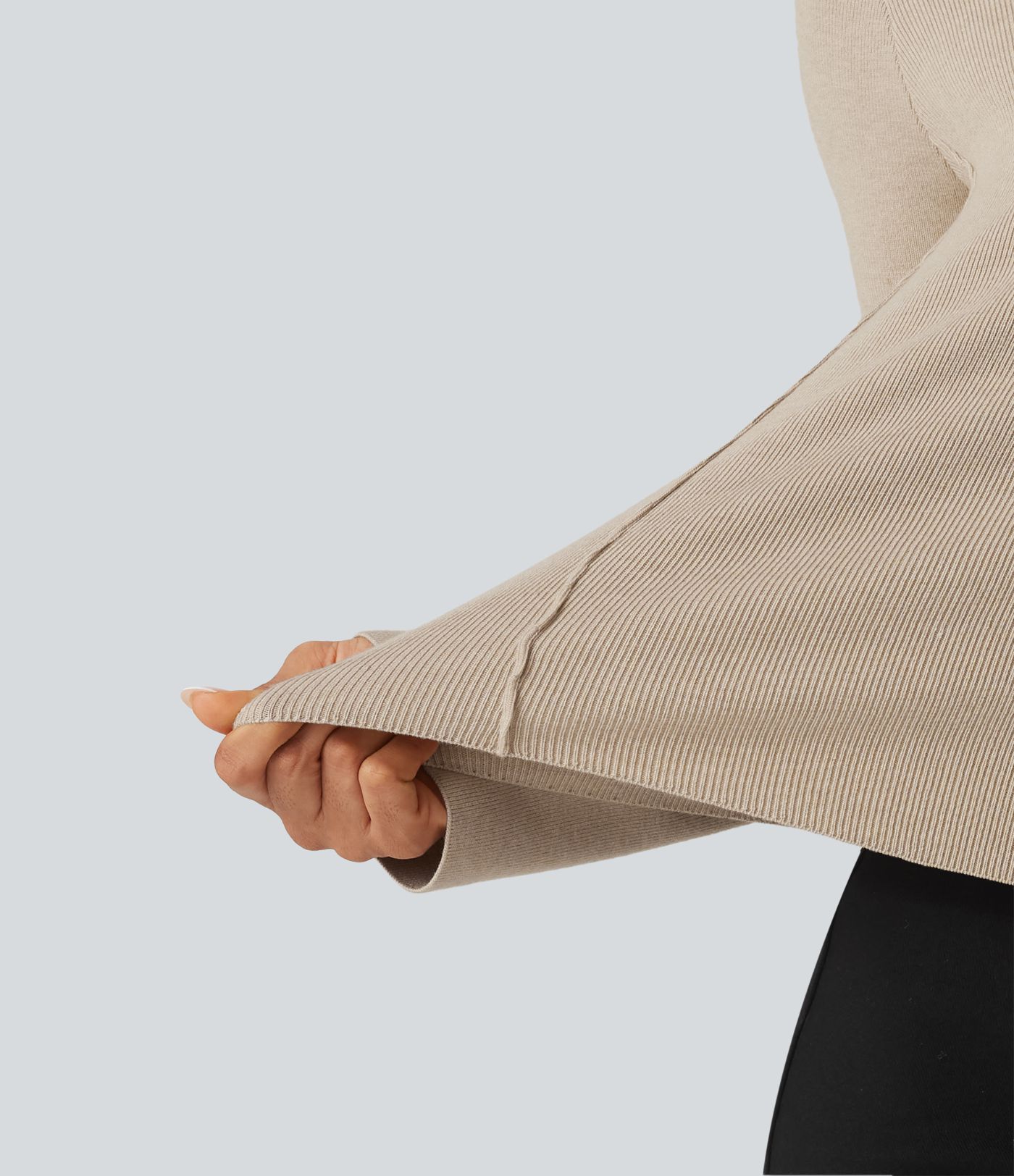 V Neck Long Sleeve Curved Hem Work Wool-Blend Sweater