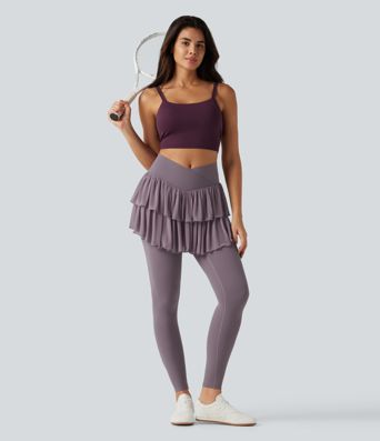 Legging-jupe de sport SoftlyZero™ taille haute croisée avec mesh contrasté et poches Legging-jupe de sport SoftlyZero™ taille haute croisée avec mesh contrasté et poches