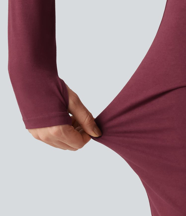 Robe mini moulante froncée à une épaule avec manches longues et passe-pouces