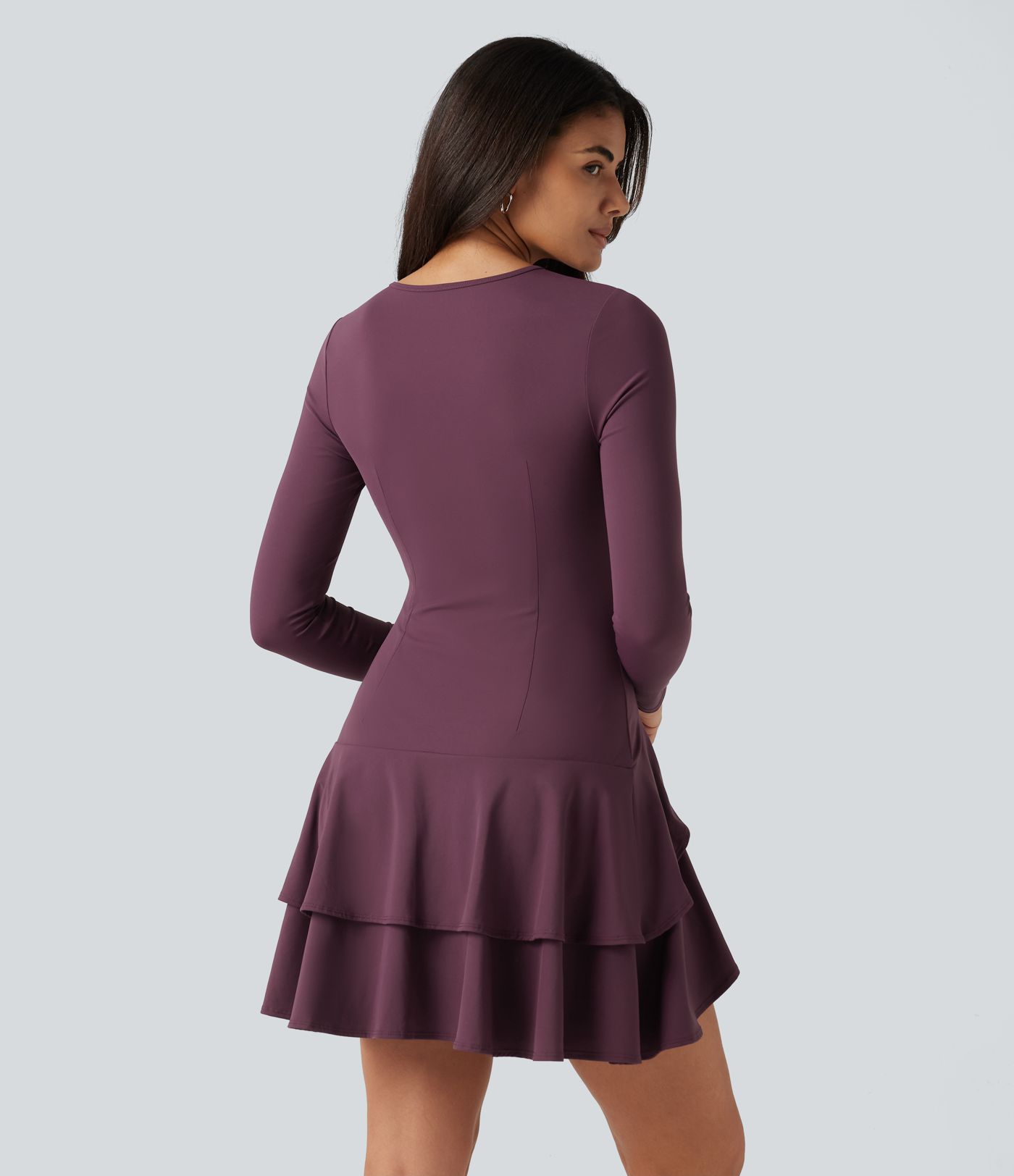 SoftlyZero™ Airy Round Neck Long Sleeve Layered Ruffle Hem InstantCool Mini Casual Dress SoftlyZero™ Airy Round Neck Long Sleeve Layered Ruffle Hem InstantCool Mini Casual Dress