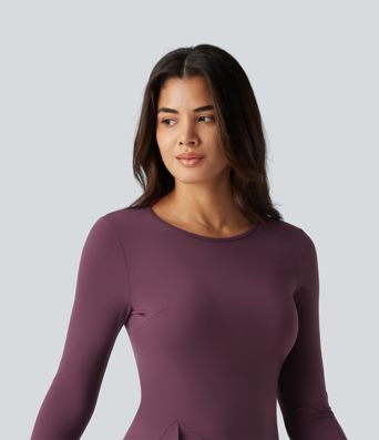 SoftlyZero™ Airy Round Neck Long Sleeve Layered Ruffle Hem InstantCool Mini Casual Dress SoftlyZero™ Airy Round Neck Long Sleeve Layered Ruffle Hem InstantCool Mini Casual Dress