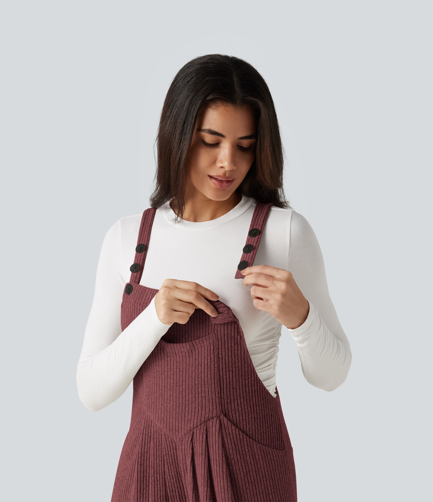 Ribbed Knit Casual Overalls with Pockets