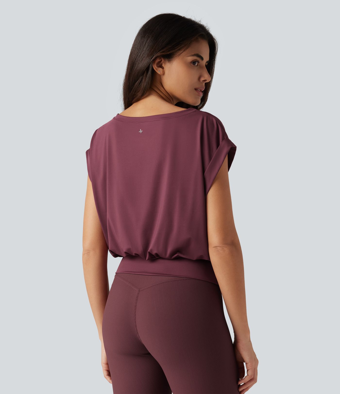 Boat Neck Ruched Short Sleeve Yoga Sports Top