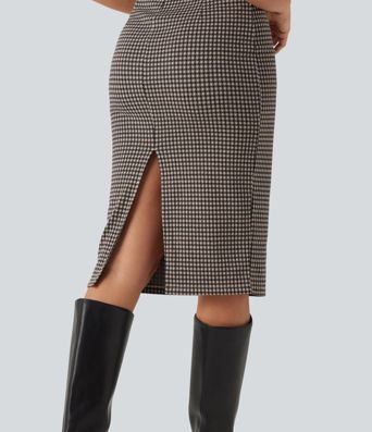 High Neck Sleeveless Bodycon Patterned Midi Work Dress High Neck Sleeveless Bodycon Patterned Midi Work Dress