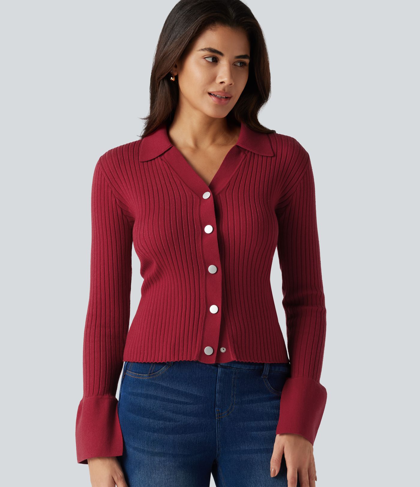 V Neck Long Sleeve Work Cardigan