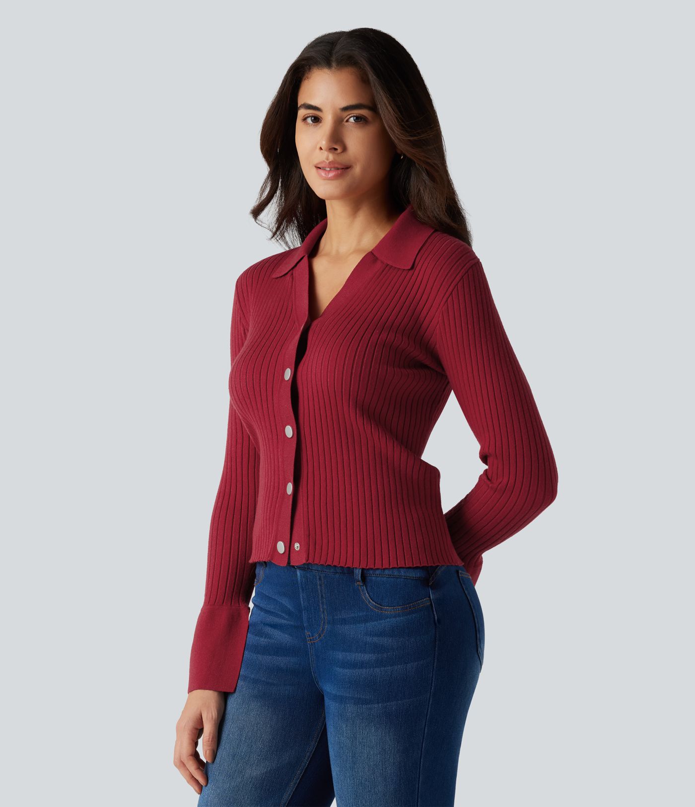 V Neck Long Sleeve Work Cardigan