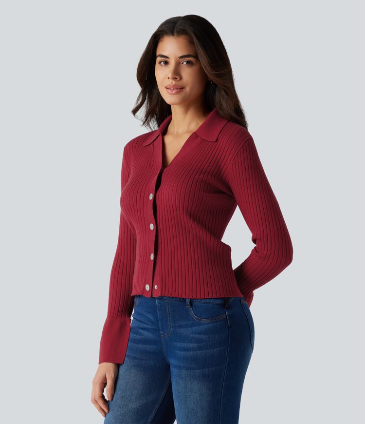V Neck Long Sleeve Work Cardigan