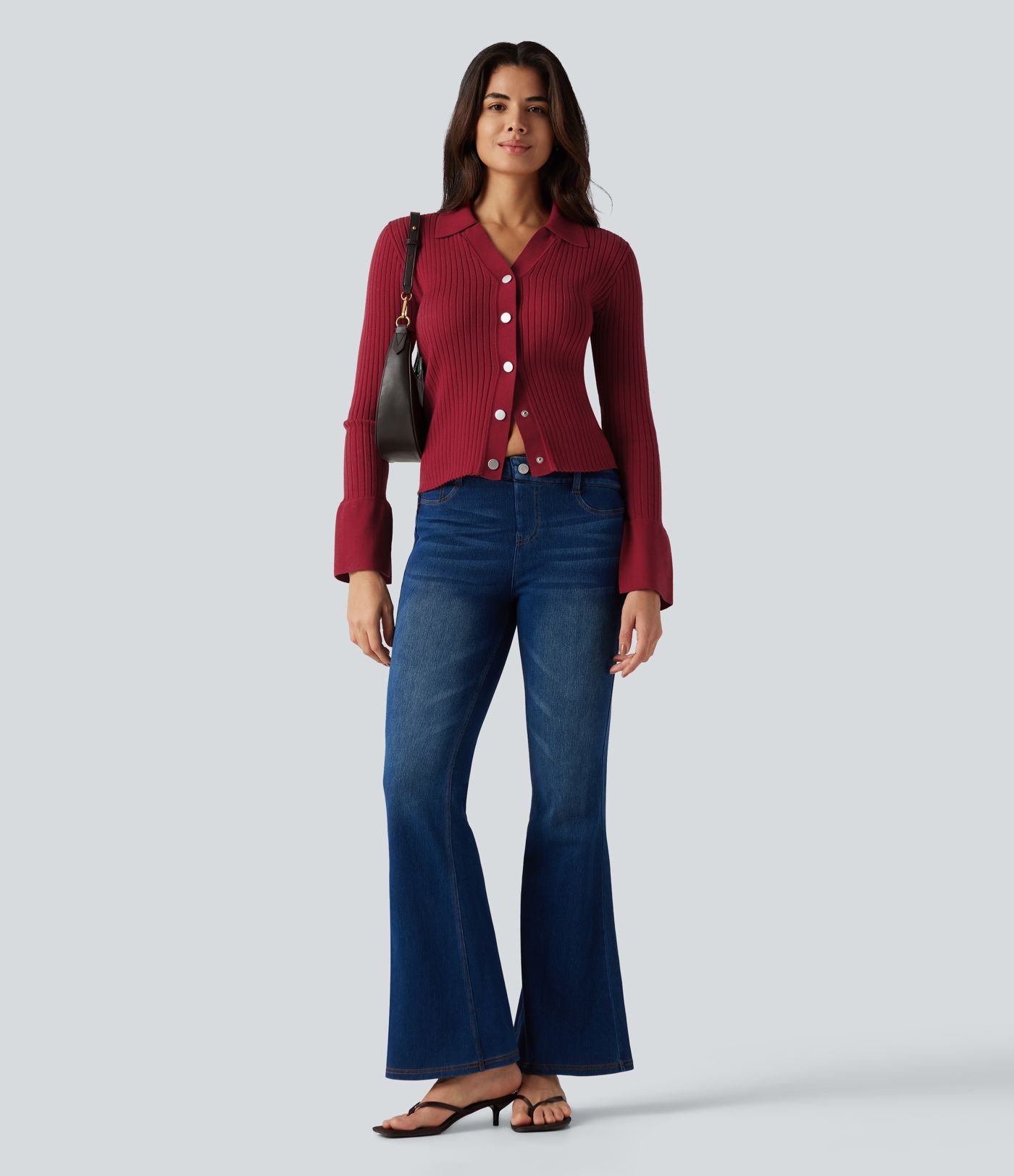 V Neck Long Sleeve Work Cardigan
