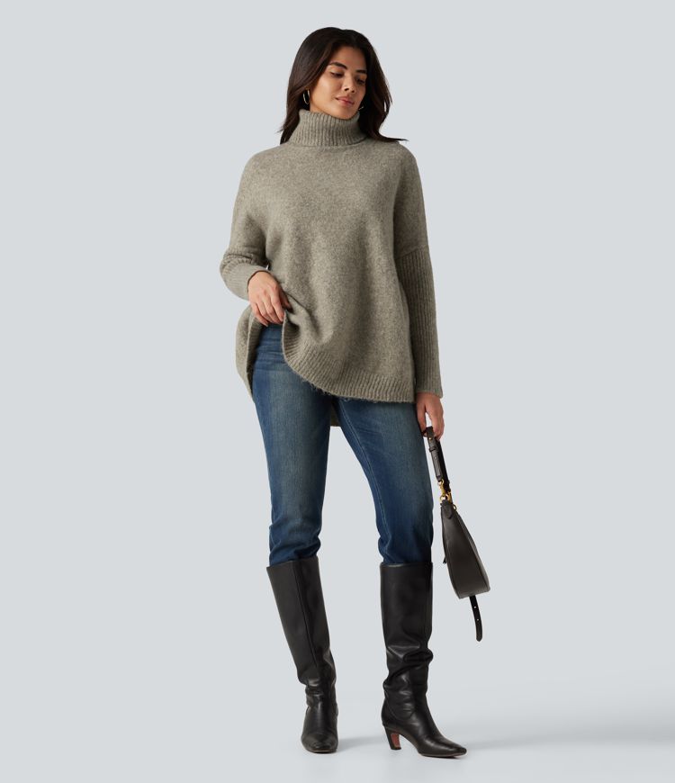 High Neck Long Sleeve Oversized Casual Sweater