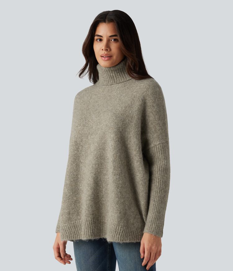High Neck Long Sleeve Oversized Casual Sweater