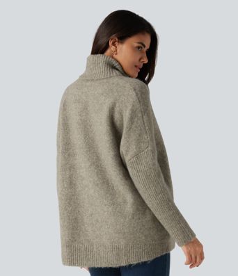 High Neck Long Sleeve Oversized Casual Sweater