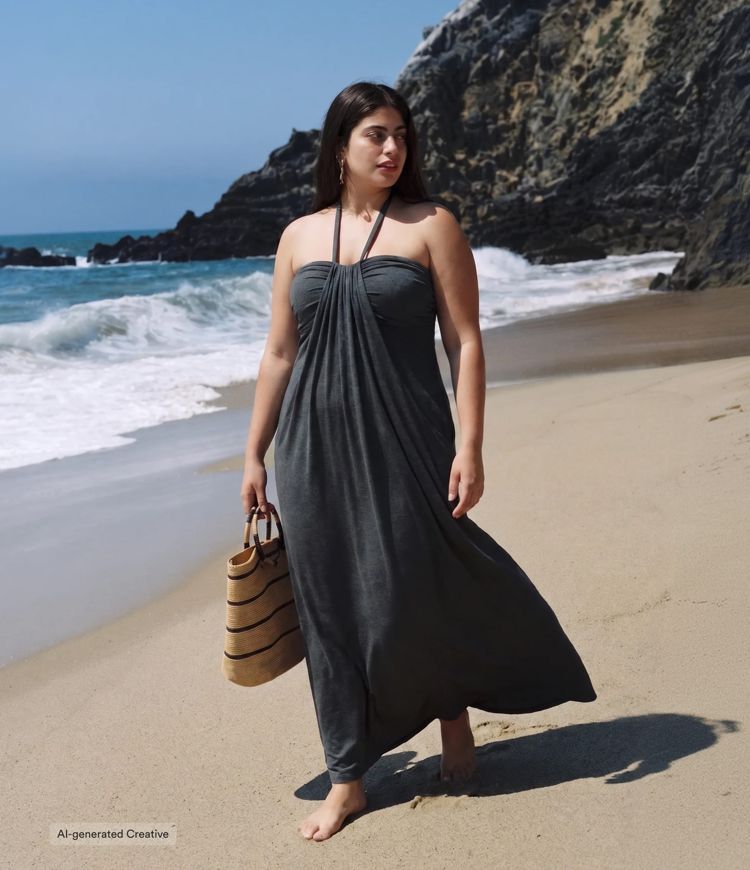 Plus Size Halter Tie Back Built-in Bra Maxi Dress with Pockets Plus Size Halter Tie Back Built-in Bra Maxi Dress with Pockets
